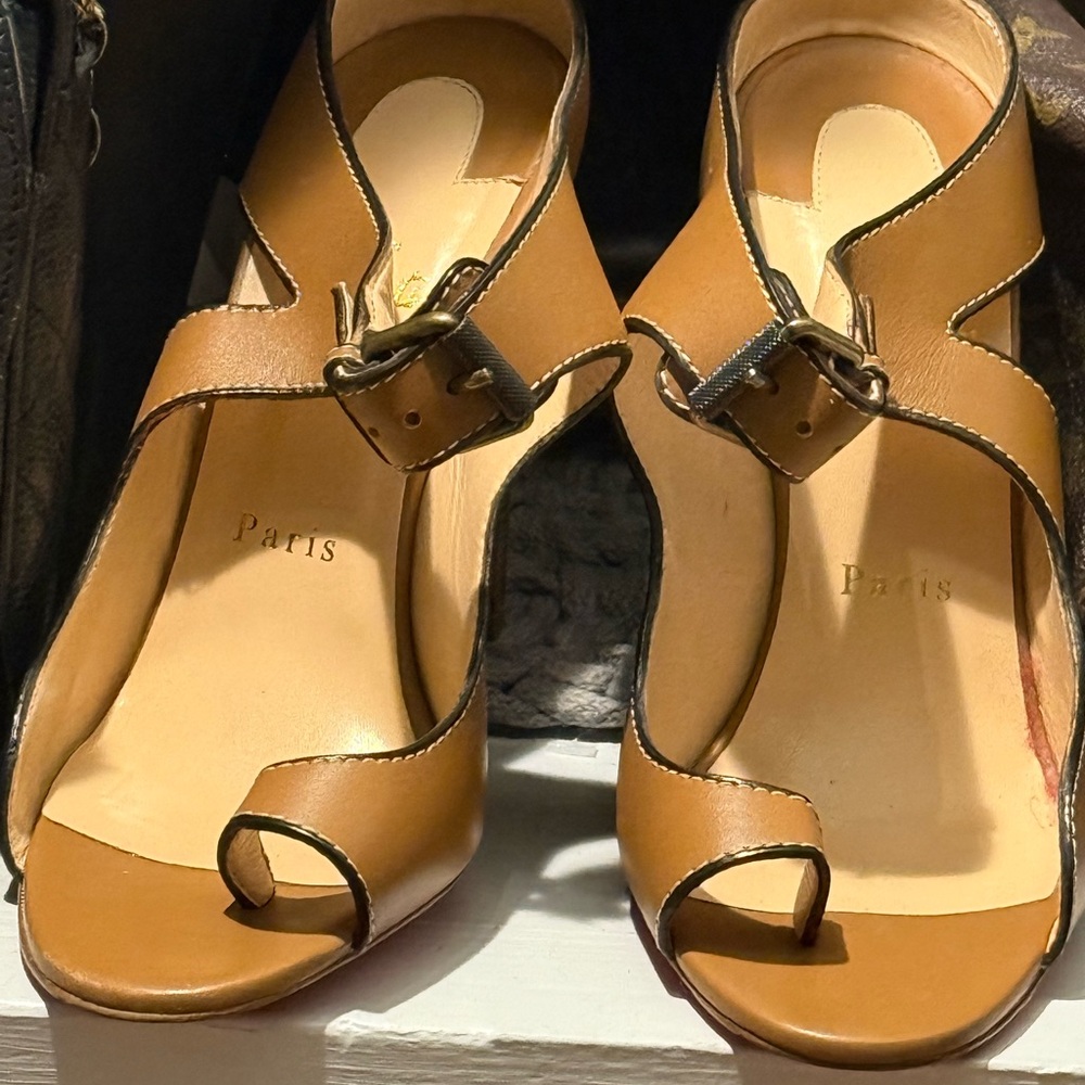 Christian Louboutin Tan Open-Toe Heels